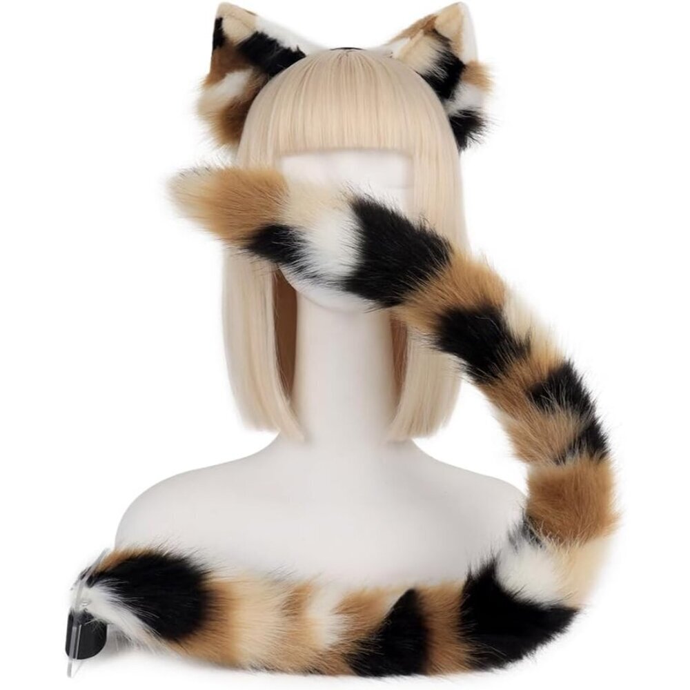 Animal Cosplay Costume Accessories Faux Fur Cat Ears Headband and Fox Tail